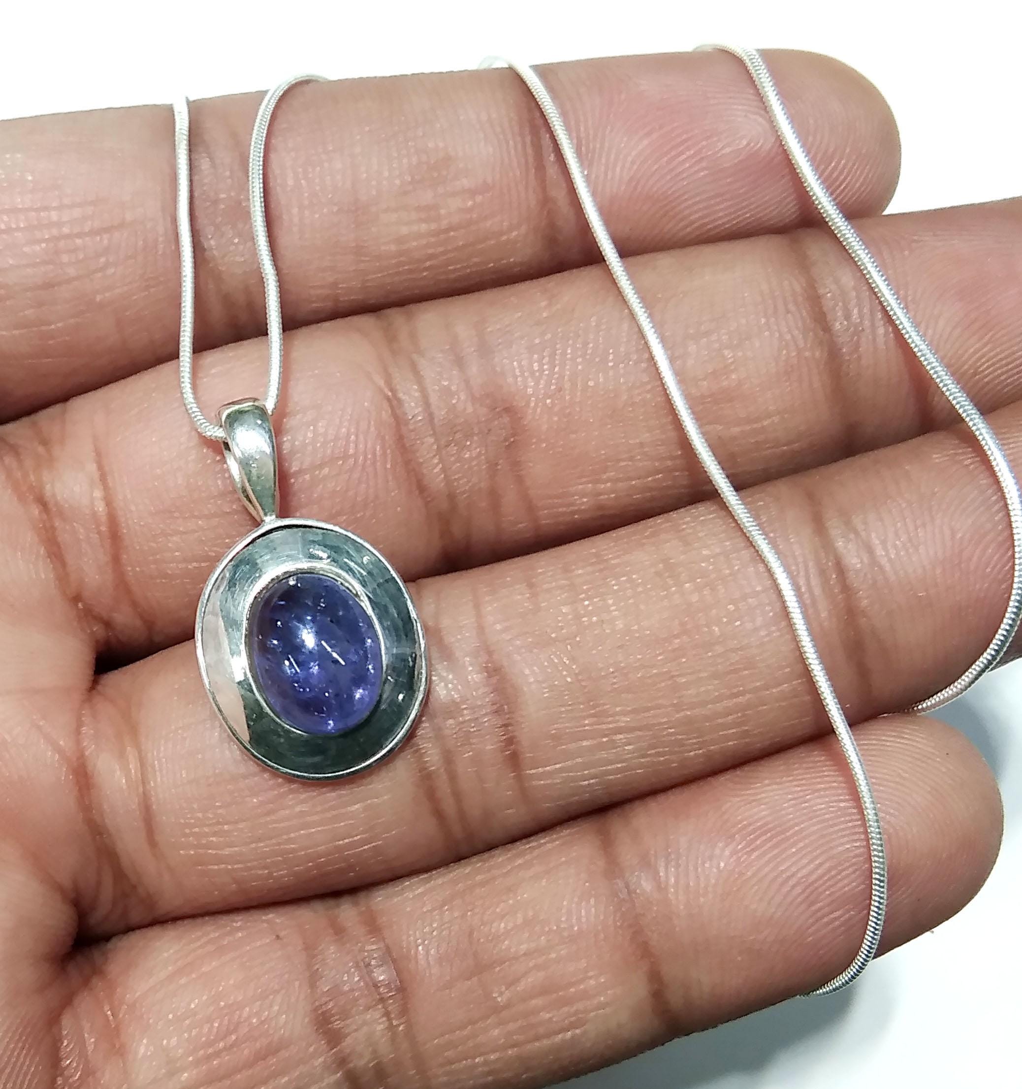 Natural Tanzanite Pendant, 925 Solid Sterling Silver Pendant Necklace, Tanzanite Necklace Chain, Dainty Oval Pendant, Blue Stone Pendant